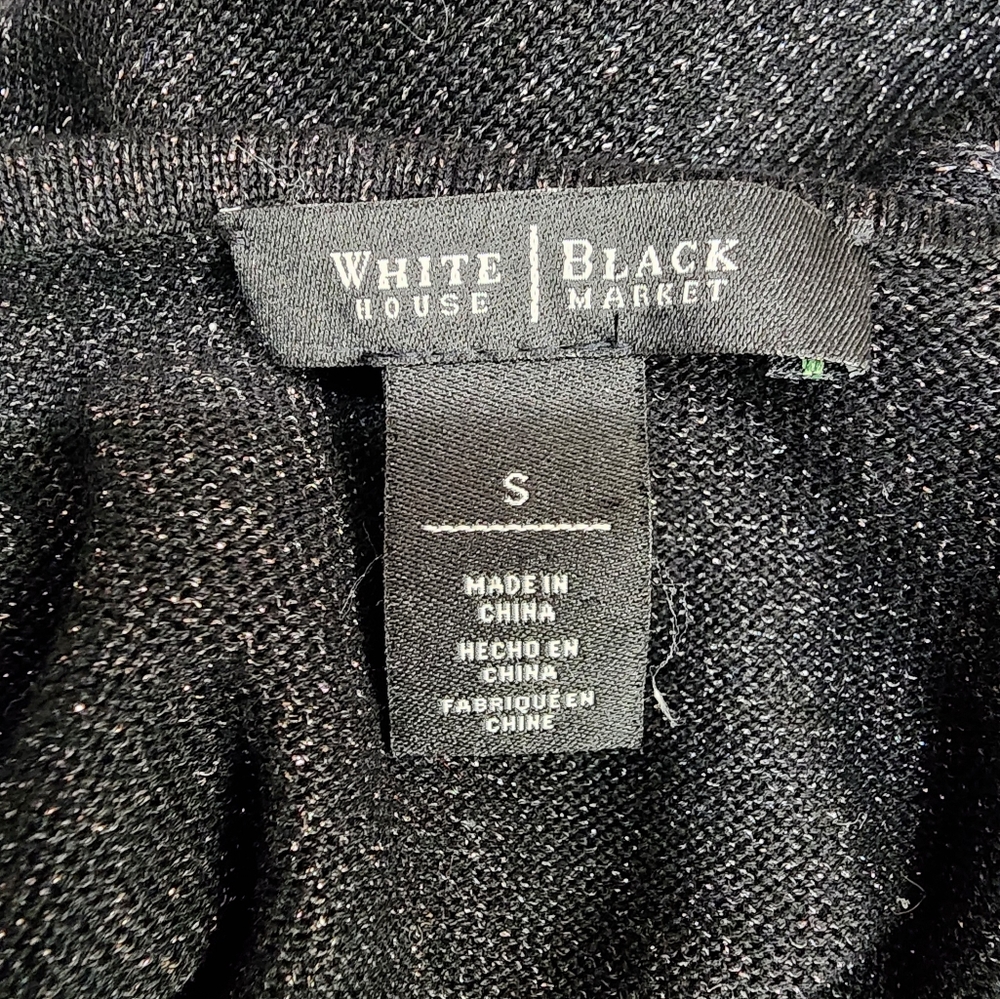 WHBM Sweater Small Black Metallic Fringe Asymmetrical Hem Long Sleeves B424 - Picture 4 of 5
